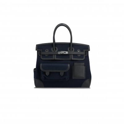 HERMES MASTER BIRKIN 35 SWIFT LEATHER CANVAS MIDNIGHT BLUE BLACK SILVER BUCKLE BAG 10027134 (35*27*18cm)